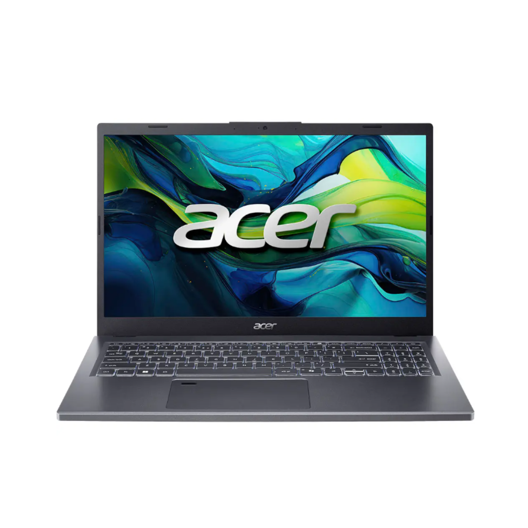 Acer laptop with colorful display on a white background